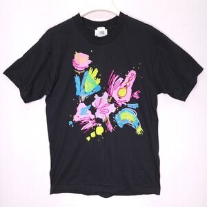 Vintage Topson Downs Neon‎ Abstract Graphic T-Shirt Black Single Stitch USA M